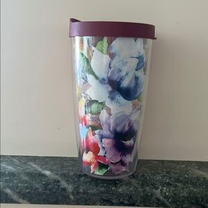 Floral Insulated Tumbler with Purple Lid